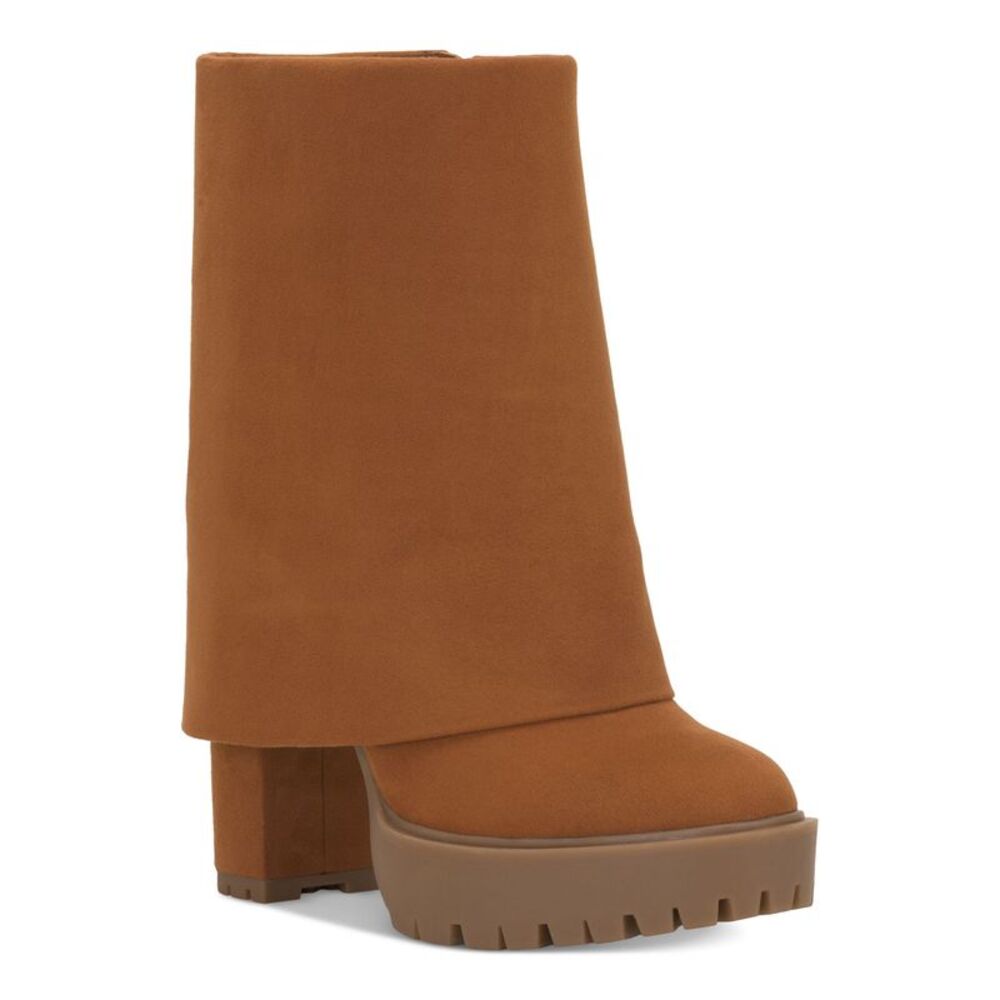 INC Womens Brown 1" Platform Cuffed Overlay Acelina Round Toe Heeled Boots 9.5 M